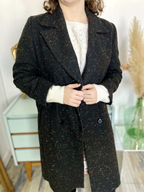 Manteau en laine noire et multicolore 1