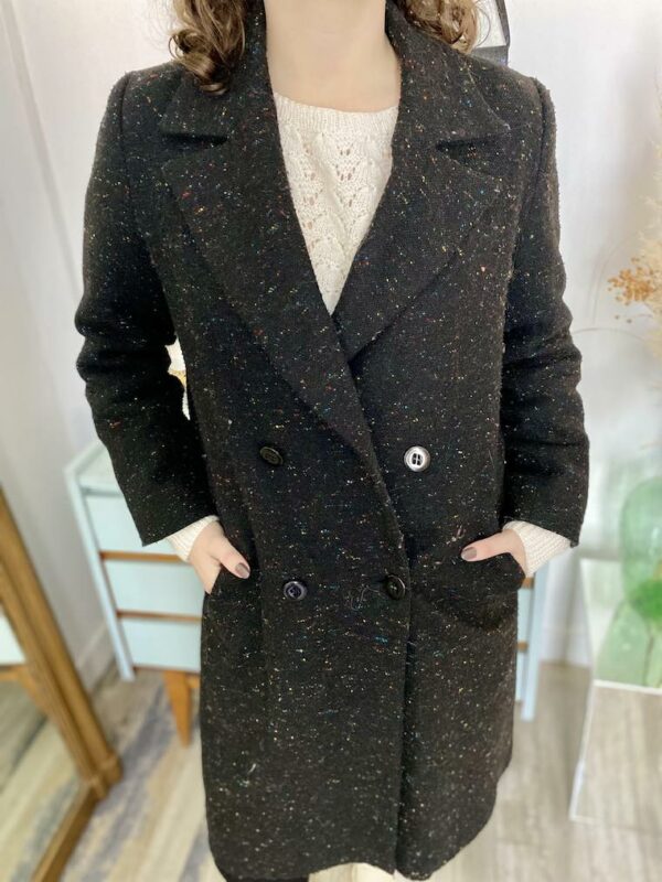Manteau en laine noire et multicolore 2