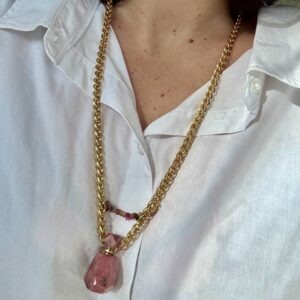 Sautoir vintage et flacon en rhodonite.