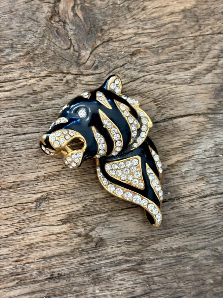 Broche Tigre Vintage Années 80 – Émail Noir.