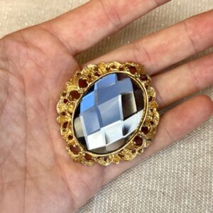 Broche pendentif Vintage à grand cabochon facetté fumé,